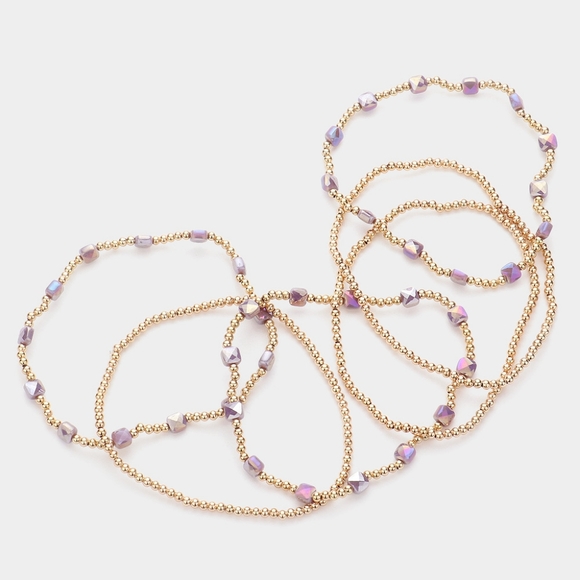 6PCS Faceted Beaded Stretch Bracelets Set - Multi Layered Jewelry for Women - Picture 2 of 2